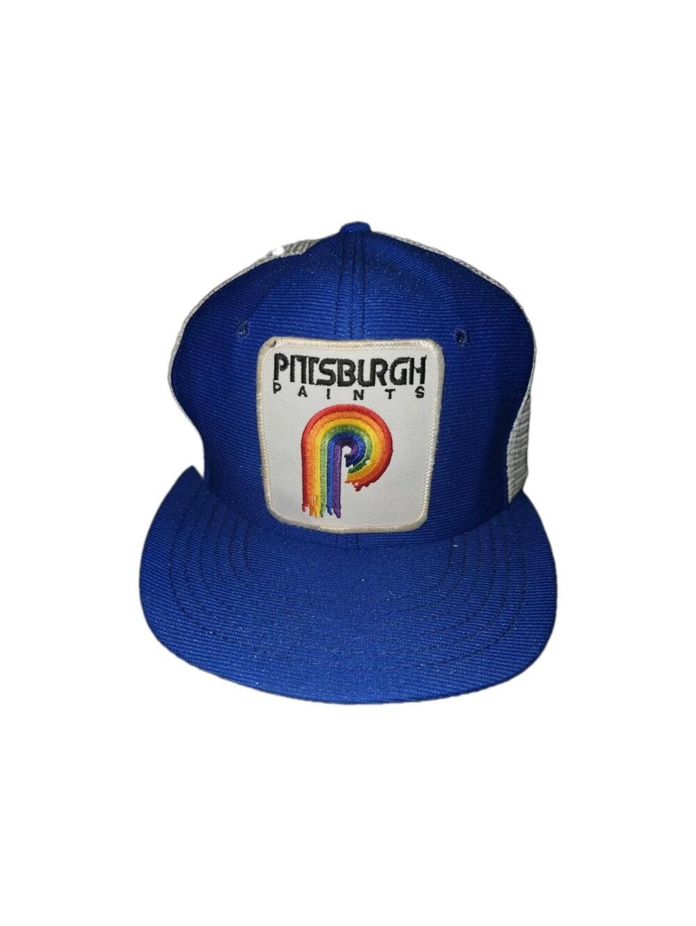 Pittsburg Paints Logo Blue Snapback Hat Cap 1990s Foam Mesh Trucker White Blue
